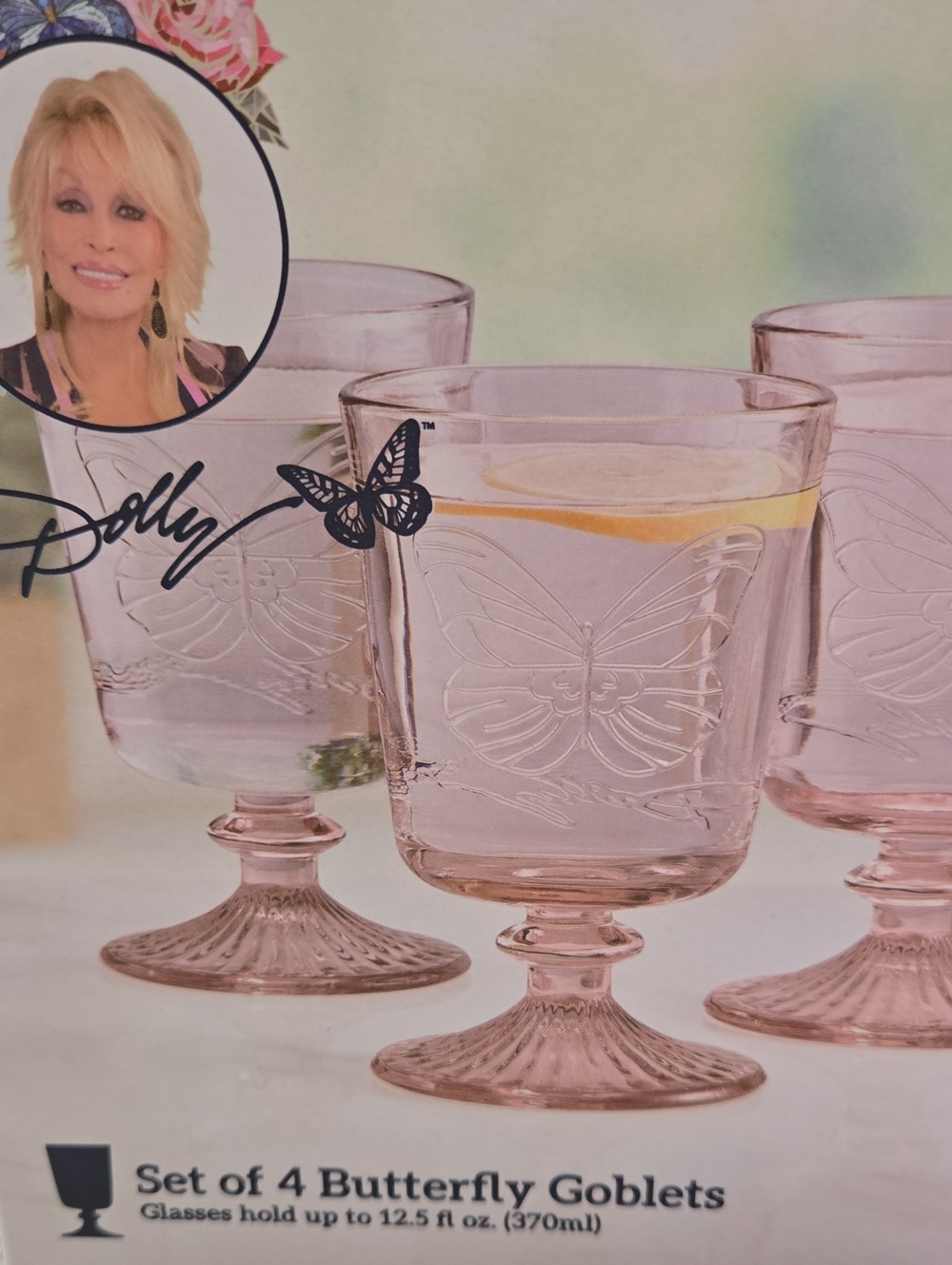 Dolly Parton Set Of 4 Pink Butterfly 12oz Goblets
